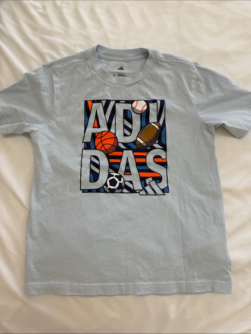 NEW! adidas Light Blue Kids Graphic Sports Tee